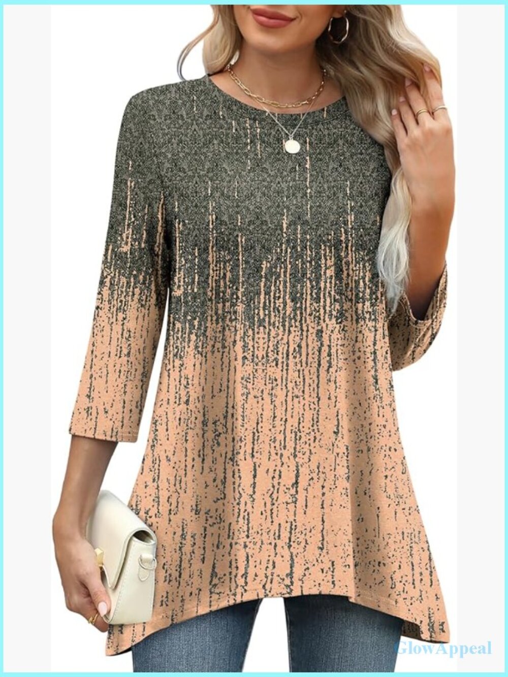 Tunic Top Loose Fit 3/4 Sleeve Asymmetrical Hem S-4XL